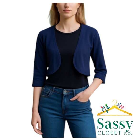 Soft Surroundings Navy Shrug S – Cropped, Bell Sleeves, EUC - Picture 1 of 7